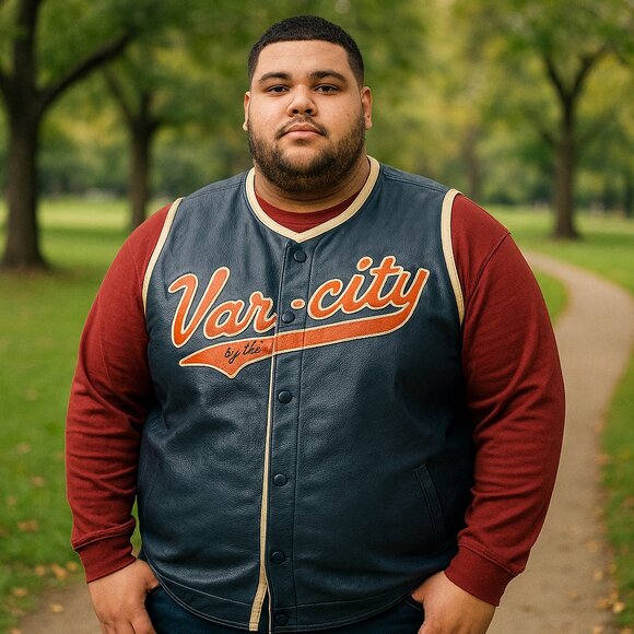 Varcity Leather Vest by No Joke with Red and Cream Accents